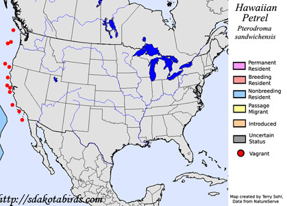Hawaiian Petrel - North American Range Map