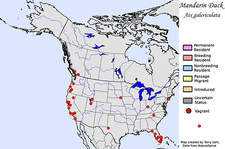 Mandarin Duck - North American Range Map