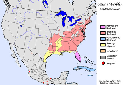 Prairie Warbler - Range Map