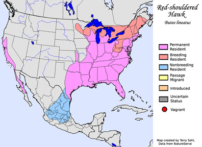 Red-shouldered Hawk - Range Map