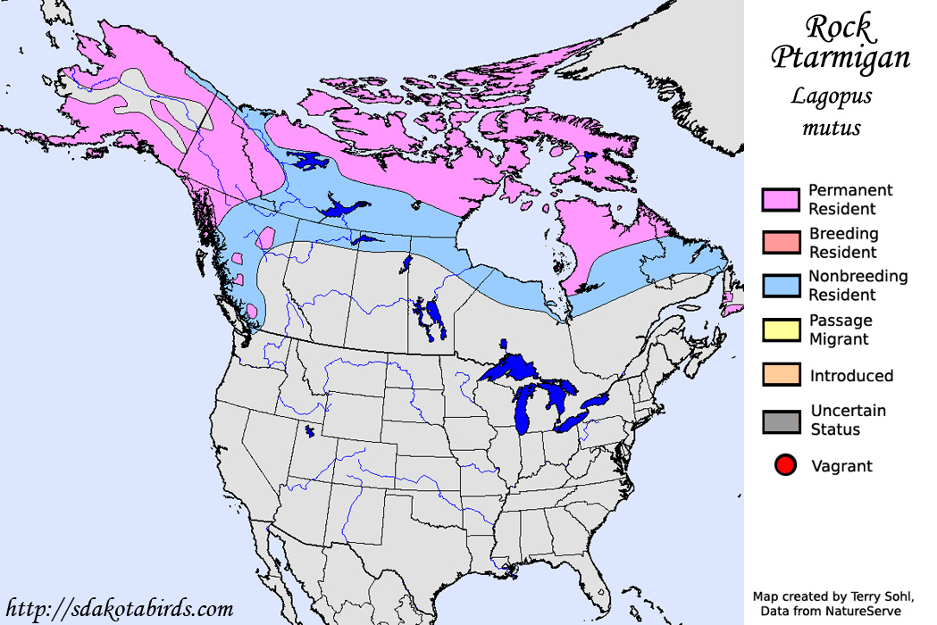 Rock Ptarmigan - North American Range Map