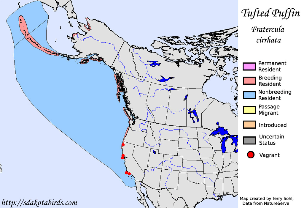 Tufted Puffin - North America Range Map