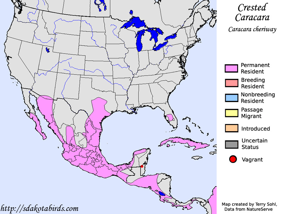 Crested Caracara - Range Map