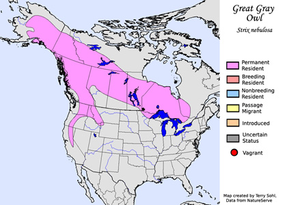 Great Gray Owl - Range Map