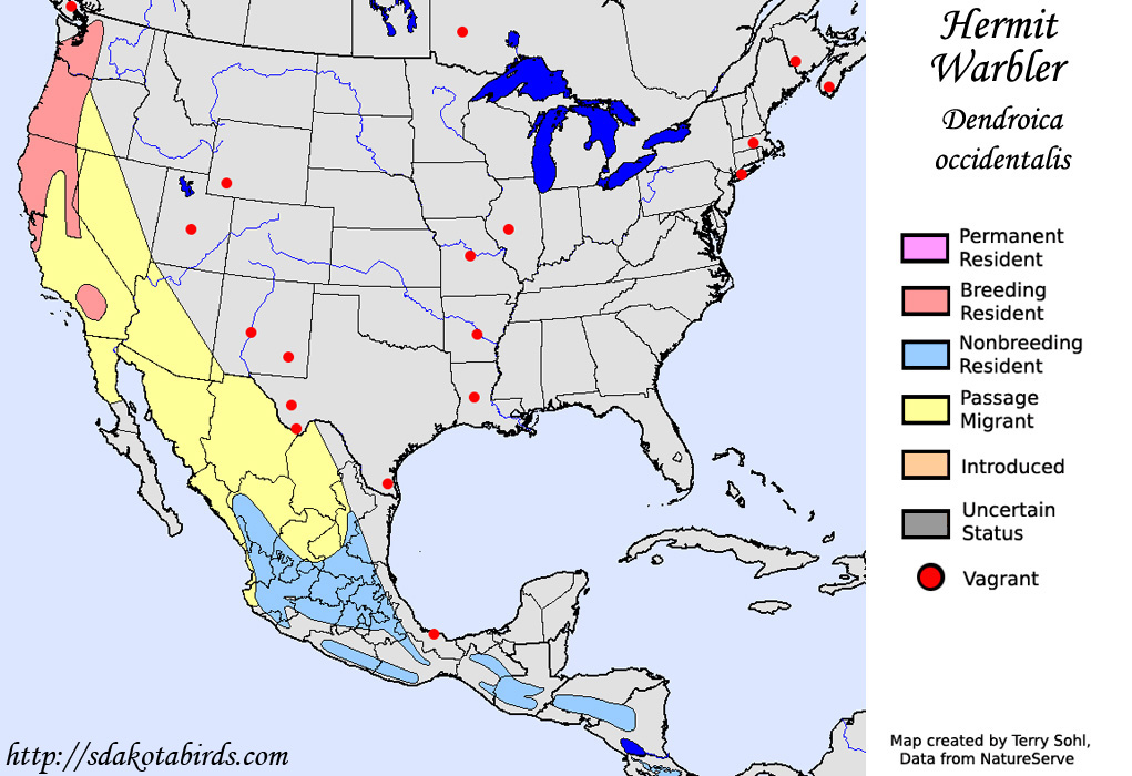Hermit Warbler - North American Range Map