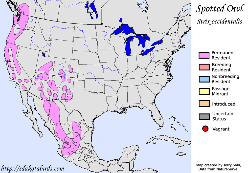 Spotted Owl - North American Range Map