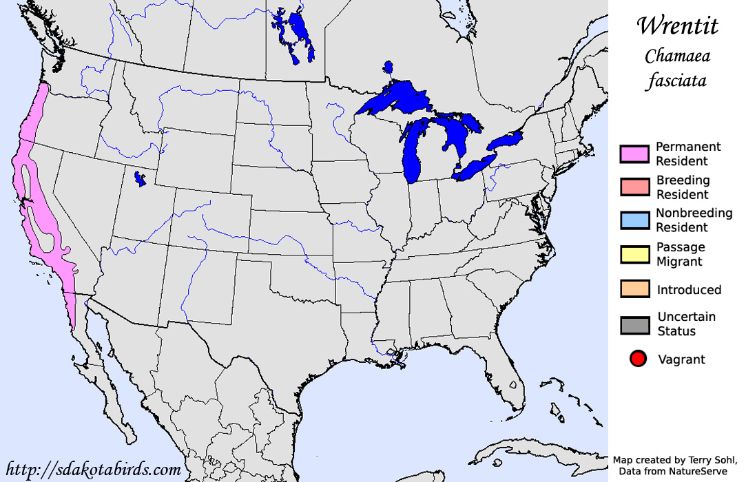 Wrentit - North American Range Map