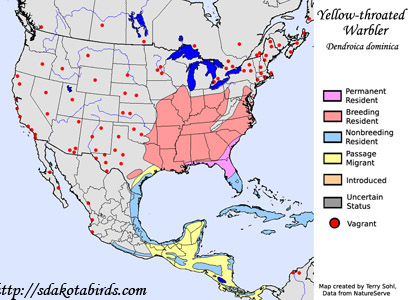 Yellow-throated Warbler - Range Map